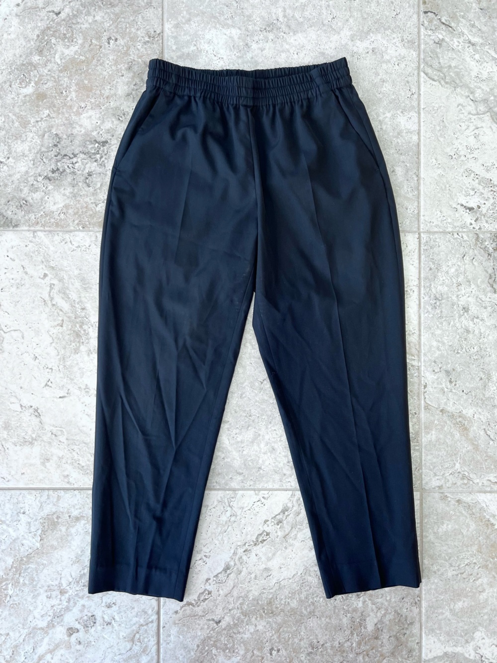 Everlane Wool Lightweight Curved Leg Mid Rise Jogger Track Pant Black Pockets, 4